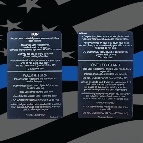 Metal SFST/HGN Card - field sobriety, law enforcement, cops, police, sheriff, metal card, thin blue line, trooper, dwi