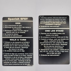 Spanish SFST/HGN Card - field sobriety, law enforcement, cops, police, sheriff, metal card, thin blue line, trooper, dwi