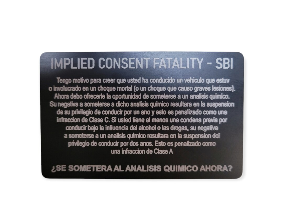 Spanish Implied Consent Card Indiana Law Enforcement Etsy