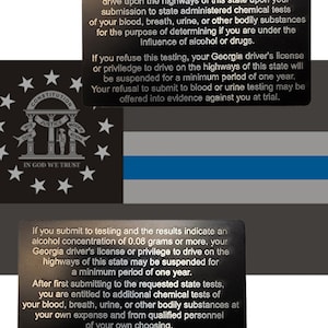Georgia Implied Consent Card - implied consent, georgia, police, sheriff, trooper, dwi, cop, laser engraving