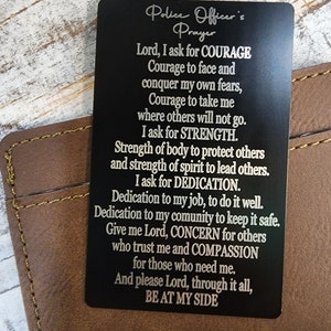 Personalized Police Insert Card, Police Officer&#39;s Prayer, Deputy Sheriff&#39;s Prayer, LEO Gift, Thin Blue Line