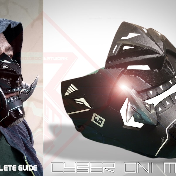 Cyber ONI mask template. Face mask. Do it Yourself. Complete tutorial. Kitsune mask. Japan Ninja Mask. Cyberpunk mask. Tech wear outfit.