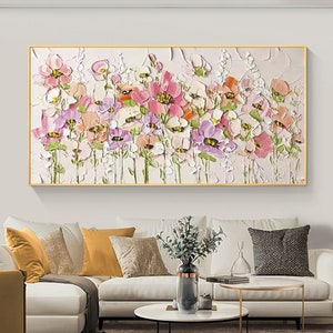 Original Pink Flower Painting On Canvas, Abstract Blossom Painting, Blooming Floral Painting, Custom Large Wall Art, Living Room Wall Decor