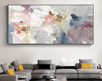 Großes Original Blüte Ölgemälde Auf Leinwand Abstrakte Blumen Malerei Boho Acryl Blumen Gemälde Moderne Wohnzimmer Wand Kunst Wohnkultur