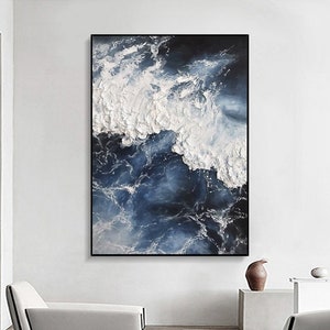 Large Blue Sea Oil Painting On Canvas Abstract Seascape White Wave Painting Ocean Painting Heavy Texture Painting Large Wall Art Home Decor