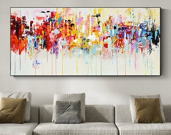 Colorful Abstract Oil Painting on Canvas, Colored Fluid Painting, Heavy Texture Acrylic Painting, Impasto Multicolor Splash Wall Art Decor