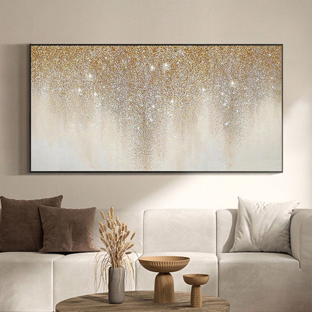 Abstract Gold Foil Oil Painting on Canvas, Original Gold Starry Sky