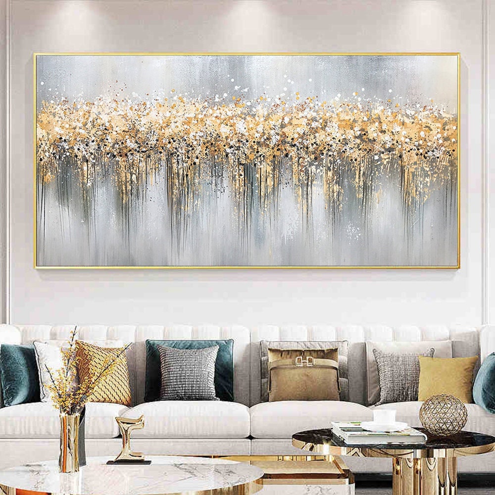 100% Handmade Orange Canvas Paint Gold Foil Landscape Art Oil Paintings  Wall Pictures Trim Back Artwork For Living Room Decor - Painting &  Calligraphy - AliExpress