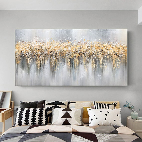 Canvas Floral Hand Painted Wall Painting A Blooming Hope Gold Foiling  Decorative Art Original Oil Painting For Home Wall Decoration ( Size -  31x31