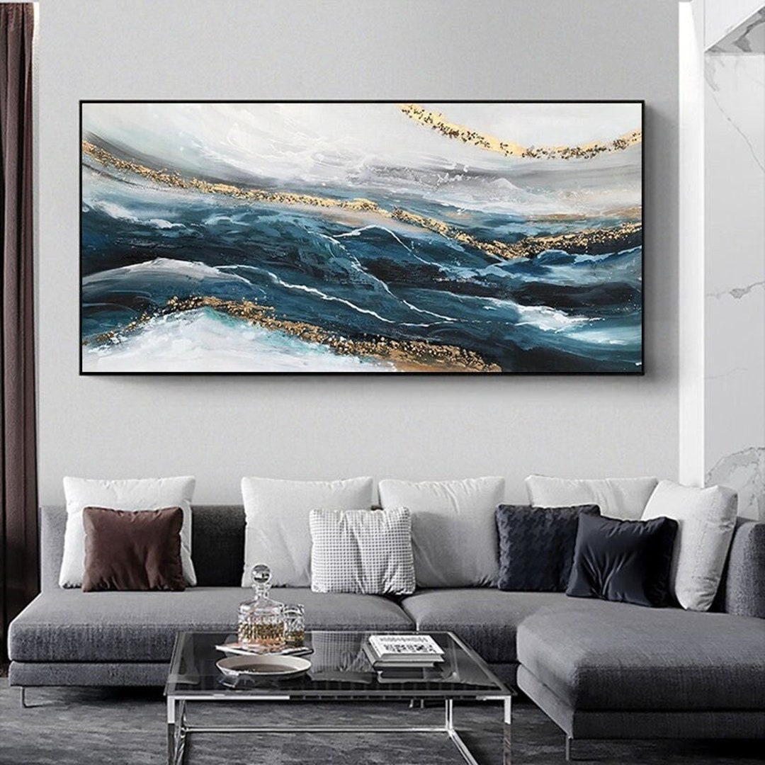 Original Gold Foil Oil Painting on Canvas, Abstract Gold Leaf Waves