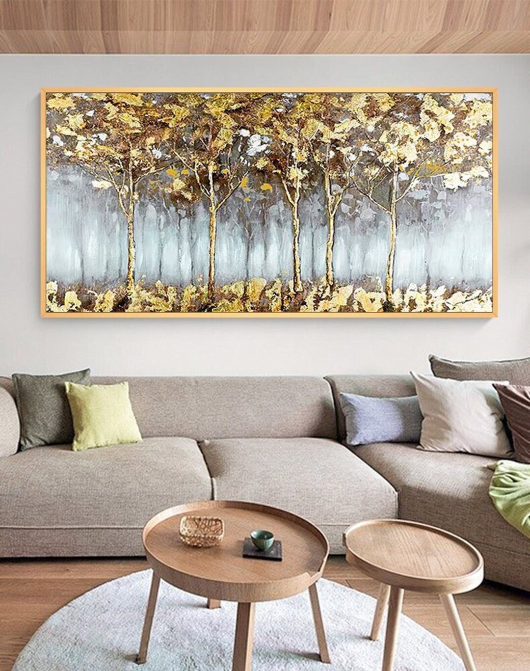Abstract Forest Oil Painting on Canvas, Modern Gold Painting, Custom