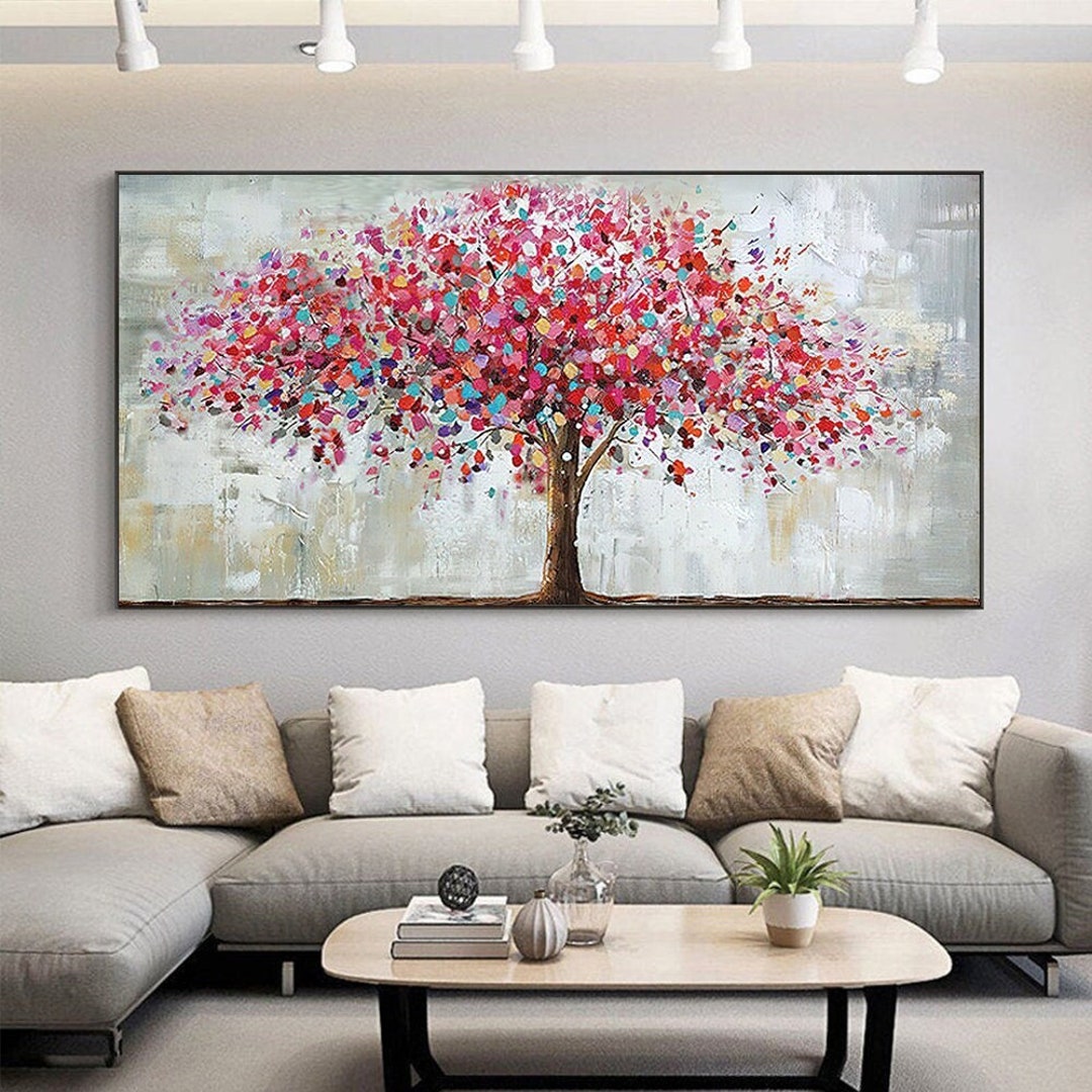 Blooming Colorful Tree Oil Painting on Canvas Abstract Tree 