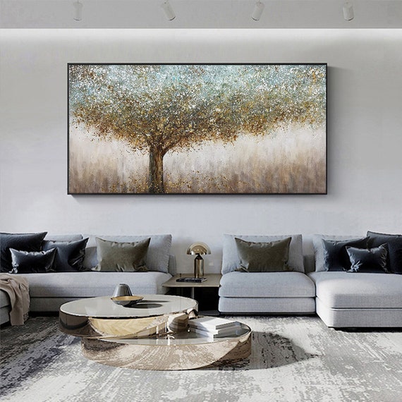 Large Abstract Tree Wall Art Original Tree Painting on Canvas Blue Grey Wall  Art Textured Wall Art Abstract Tree Painting Modern Wall Decor 