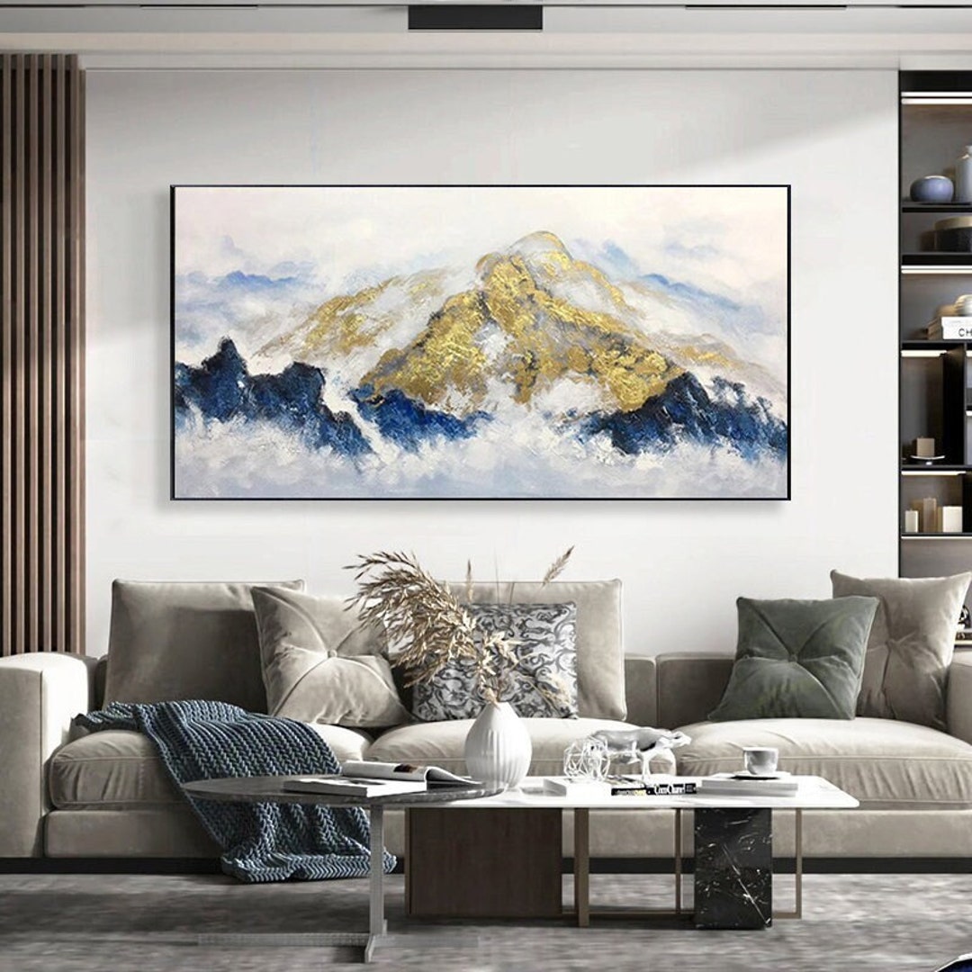 Large Original Golden Mountain Oil Painting on Canvas, Abstract Gold ...