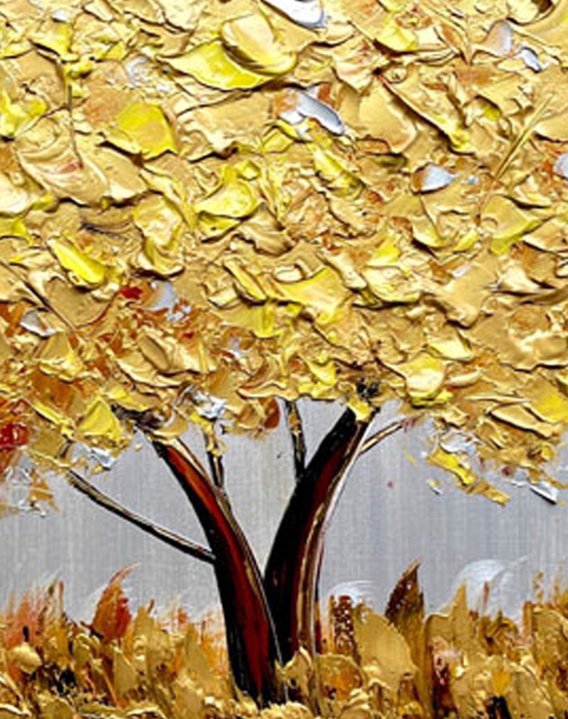 Big Gold Tree Oil Painting Original Large Abstract Gold Foil Etsy