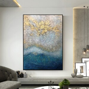 Original Abstract Gold Foil Oil Painting On Canvas, Gold Leaf Painting, Custom Painting, Boho Wall Art, Living Room Home Wall Art Decor