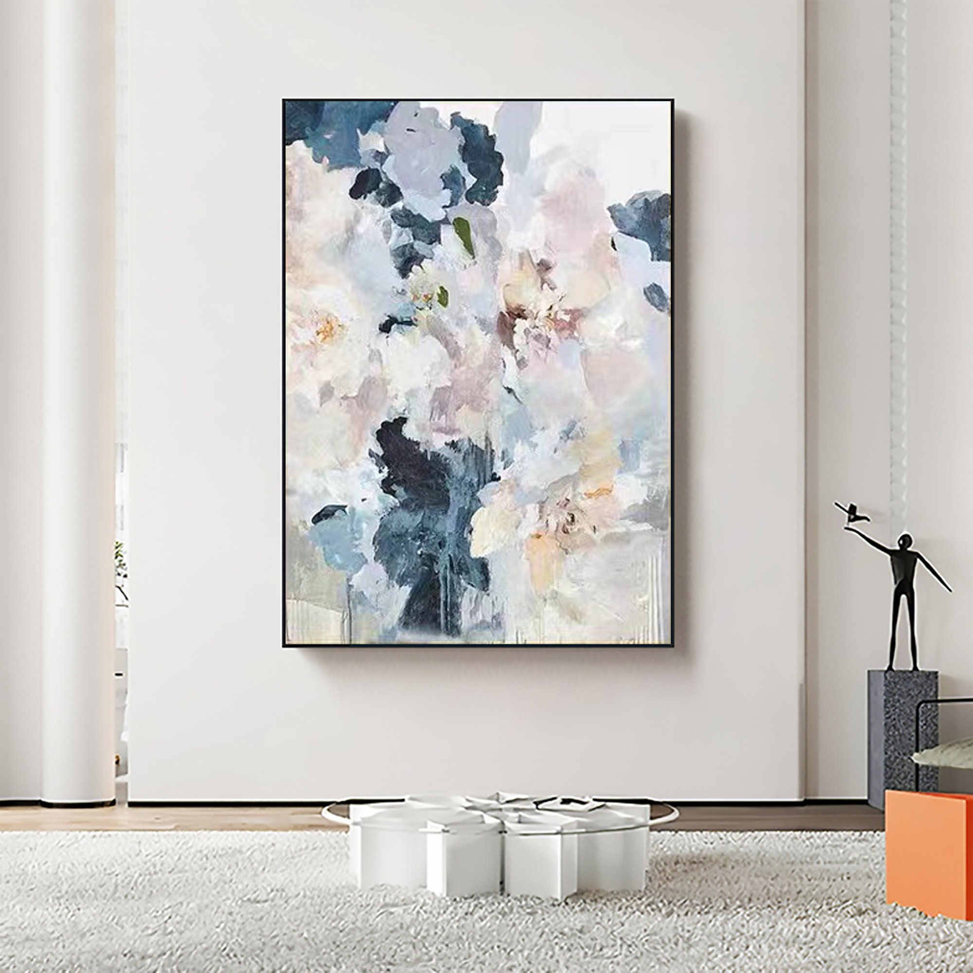 Abstract Painting Modern Mixed Media Thick Acrylic Paint Oil Paint Pink  Lilac Blue White Gold Leaf Realistic · Creative Fabrica