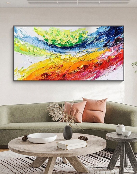Abstract Colorful Painting On Canvas Impasto Oil Painting Black Canvas Wall  Art Cool Tones Fine Art Hand Painted Artwork | VIBES