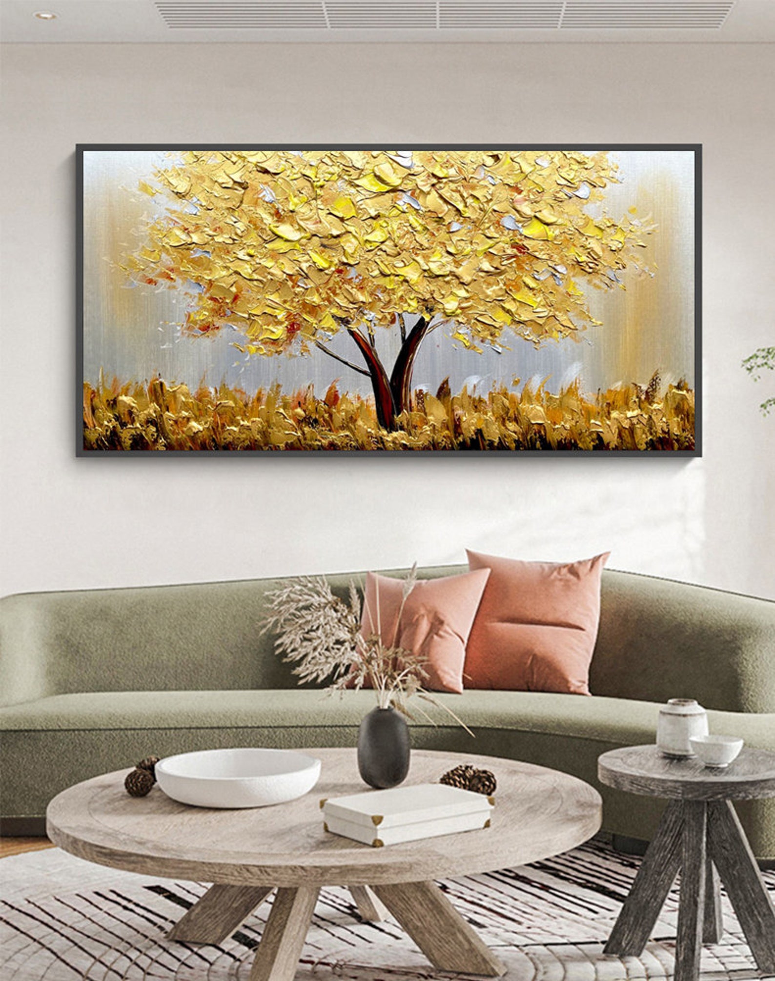 Big Gold Tree Oil Painting Original Large Abstract Gold Foil Etsy