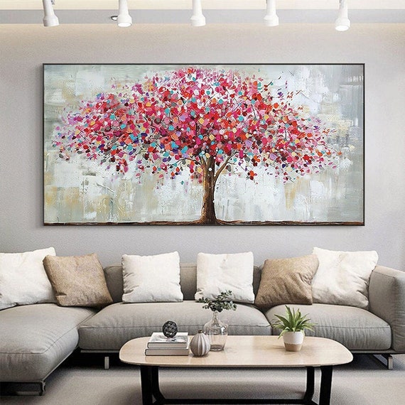  100% Hand-Painted Original Oil Painting Large Abstract Wall Art Above  Couch Wall Decor Wall Decor Living Room Abstract Large Landscape Acrylic  Painting Women Gifts for Christmas 48X24 Unframed: Paintings