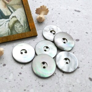 Vintage Shell Buttons, ≈18mm .71" - Iridescent Smokey Gray MOP Sewing-Buttons - Vtg NOS Natural 2-Hole Mother-of-Pearl Sew-Throughs BB223
