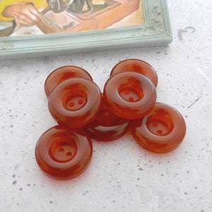 Carnelian Orange Buttons - CHOOSE 25mm 1 in, 27mm 1.06 in - Translucent Red-Orange Plastic Coat Sewing Buttons - VTG NOS Faux-Natural BB132