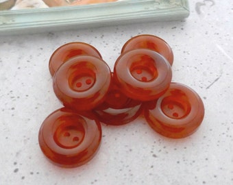 Carnelian Orange Buttons - CHOOSE 25mm 1 in, 27mm 1.06 in - Translucent Red-Orange Plastic Coat Sewing Buttons - VTG NOS Faux-Natural BB132