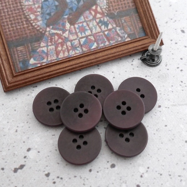 Dark Orchid Corozo Buttons, 20mm .78 inch - Deep Purple Tagua Nut Sew-Through Buttons - 7 VTG NOS Dyed Natural Vegetable Ivory Buttons BB321