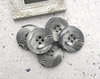 Marbled Gray Buttons - CHOOSE 23mm 7/8 in. 28mm 1-1/8 inch - Satin Matte Faux-Marble Grey 4-Hole Sew-Throughs - 5 VTG NOS Faux-Natural BB392