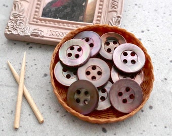 Red Abalone Buttons, ≈13mm 1/2 inch - Small Iridescent 4-Hole Mother of Pearl Shell Buttons - Vtg NOS Natural Rainbow MOP Sew-Throughs BB620
