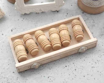 Light Blond Vintage NOS Wooden Toggle-Closures, ≈22mm 7/8 inch - 6 Carved Solid-Wood Barrel Shank Toggle Buttons in Natural Finish BB083