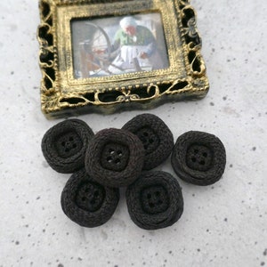 Volcanic Black Buttons, 19mm 3/4 inch - Modern Rounded Square Black Fiber-Art Buttons - VTG NOS Chunky Faux-Natural Textured Buttons BB272