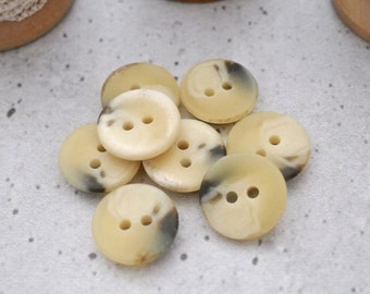 Small Faux-Natural Buttons, 15mm 5/8 inch - Golden Yellow Buttons w/ Swirled White Black Markings - 8 VTG NOS Marbled Yellow Buttons BB040