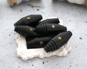 Black Wooden Stud Toggles, ≈32mm 1-1/4" - CHOOSE Silver, Gold Pin-Shank - 6 Vtg NOS Stained-Black Natural-Wood Deco Toggle Buttons BB044
