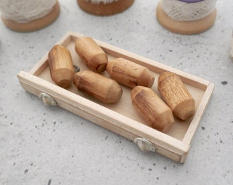 Pencil-Tip Wooden Toggles, 22mm 7/8" - CHOOSE Burnished BB152, Plain BB153 - 6 NOS Barrel Coat Toggle Buttons in Natural Blond Solid Wood bb