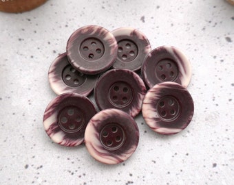 Blackberry Bleed Buttons, 20mm .78 inch - Deep Plum Red Marbling on White Buttons - VTG NOS Faux-Natural Dark Red Tie-Dye Sew-Throughs BB339