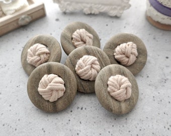 Faux-Stone Buttons - CHOOSE 25mm 1 inch, 31mm 1-1/4 inch - Striped Faux-Marble Gray Buttons w/ Beige Knot - VTG NOS Faux-Natural Shank BB066