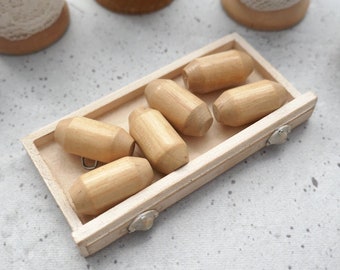 Pencil-Tip Wooden Toggles, ≈22mm 7/8" - CHOOSE Burnished BB152, Plain BB153 - 6 NOS Barrel Coat Toggle Buttons in Natural Blond Solid Wood