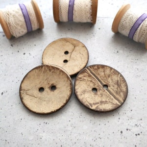Huge Coconut Buttons, 50mm 2 inch - Real Coconut Shell Sewing Buttons - VTG NOS Smooth Natural Beige Brown Concave Convex Sew-Throughs BB203