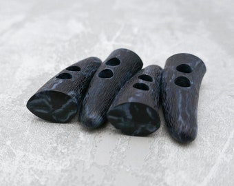 Marbled Toggle Buttons, ≈54mm 2-1/8" - Etched Midnight Faux-Natural Navy Blue Toggles - 4 VTG NOS Shaped Blue Faux-Horn Sew-Throughs BB184