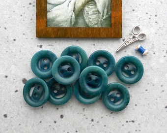 Little Vintage NOS Teal Zorro Tagua Nut Buttons, ≈13mm 1/2 inch - Small Dyed Blue Modern Corozo Natural Vegetable Ivory Sew-Throughs BB536