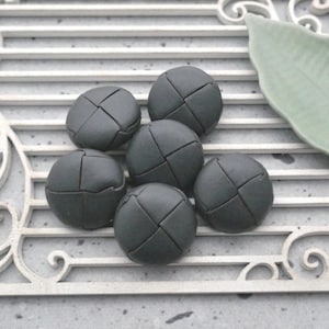 Bonded Gray Leather Buttons, 20mm .78 inch - Grey Woven Salpa Eco-Leather Buttons w/ Metal Shanks - VTG NOS Realistic Hybrid Leather BB810