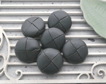Bonded Gray Leather Buttons, ≈20mm .78" - Grey Woven Salpa Eco-Leather Buttons w/ Metal Shanks - 6 Vtg NOS Realistic Hybrid Leather BB810