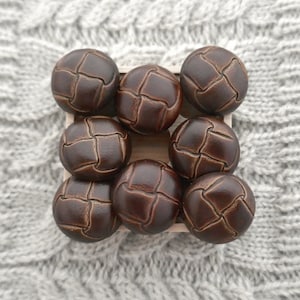 Brown Faux-Leather Shank-Buttons, ≈16mm 5/8 inch - Molded Imitation Leather Woven Dark-Brown Jacket-Buttons - VinTaGe NOS Faux-Natural BB483