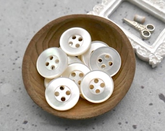 White Iridescent Shell Buttons, ≈13mm 1/2 inch - Small Colorful 4-Hole MOP Shell Sew-Throughs, Vtg NOS Natural Rainbow Mother of Pearl BB822