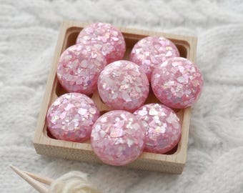 Vintage NOS MCM Pastel Candy Pink Lucite Buttons w Genuine Crushed Abalone Shell, Sparkly Confetti Shanks ≈13mm, ≈14mm, ≈15mm, ≈22mm BB1138