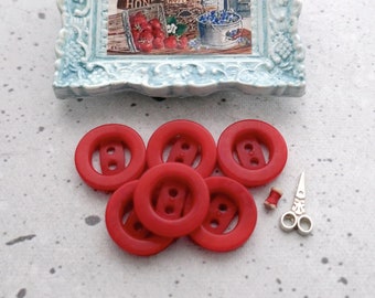 Modern Vintage NOS Cerise-Red Tagua-Nut Buttons, ≈18mm .71" - Zorro Dyed Red Natural Material Corozo Vegetable Ivory Sewing-Buttons BB634