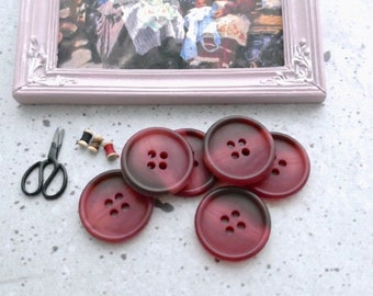 Faux-Marble Ombre Red Buttons - CHOOSE 15mm 5/8 in, 21mm 7/8 inch - Semi-Translucent Jam Red Sew-Through Faux-Natural Buttons, VTG NOS BB560