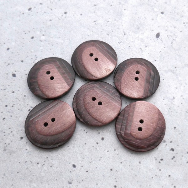 Brushed Red Buttons, ≈28mm 1-1/8 inch - Art-Deco-Inspired Modern Stepped Faux-Stone Marble Sewing-Buttons in Tonal Reds, 6 Vintage NOS BB245