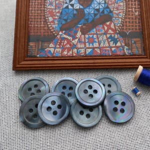 Smoke Blue MOP Buttons, ≈18mm .71" - Naturally Blue-Abalone Shell Sewing-Buttons - NOS Iridescent Mother of Pearl 4-Hole Sew-Throughs BB1080